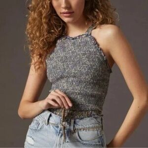 NWT Anthropologie Women’s Smocked Halter Top-Blue Floral Print Size Medium